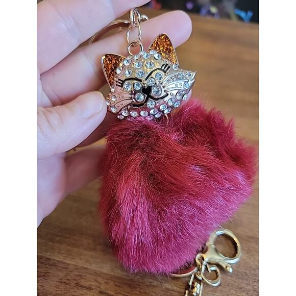 Guess Fuzzy Key Ring Lot Of 2 Cat Kitty Pink - Picture 5 of 8